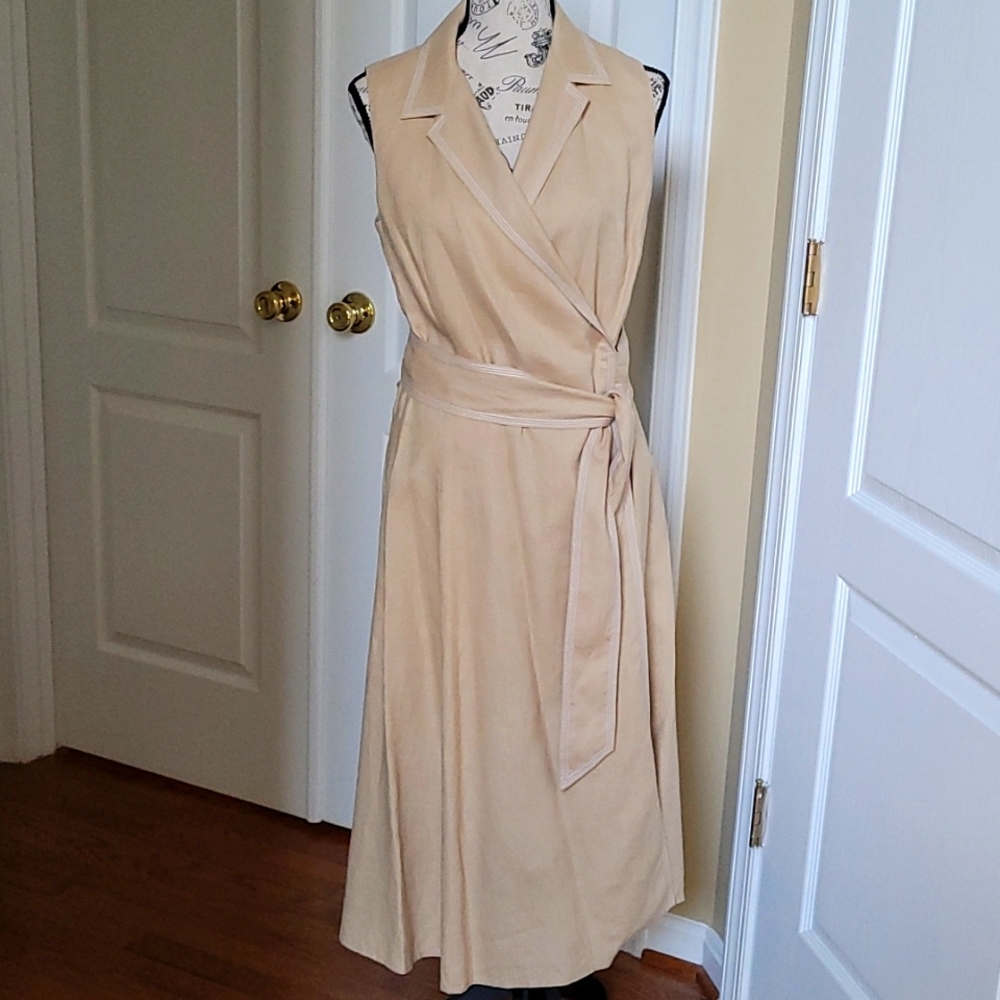 Tan linen wrap dress